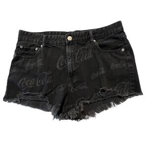 Coca-Cola AERO Black High Rise Denim Shorts Distressed Cut Off Size 14
